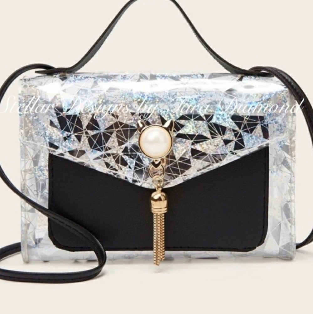 NWT MINI FAUX LEATHER/HOLOGRAPHIC PVC TOP HANDLE BAG !!